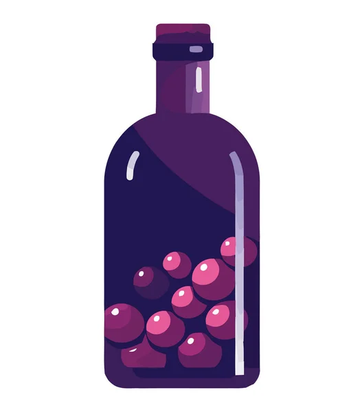 Biologische Wijnfles Met Geïsoleerde Druiven — Stockvector