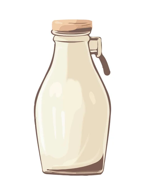 玻璃瓶中的有机牛奶 一种分离的新鲜产品 — 图库矢量图片
