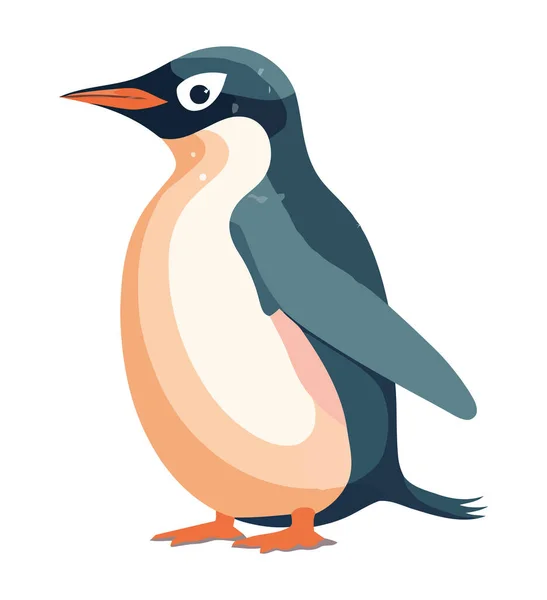 Linda Mascota Pingüino Aislado Sobre Fondo Azul Agitando Con Pico — Vector de stock