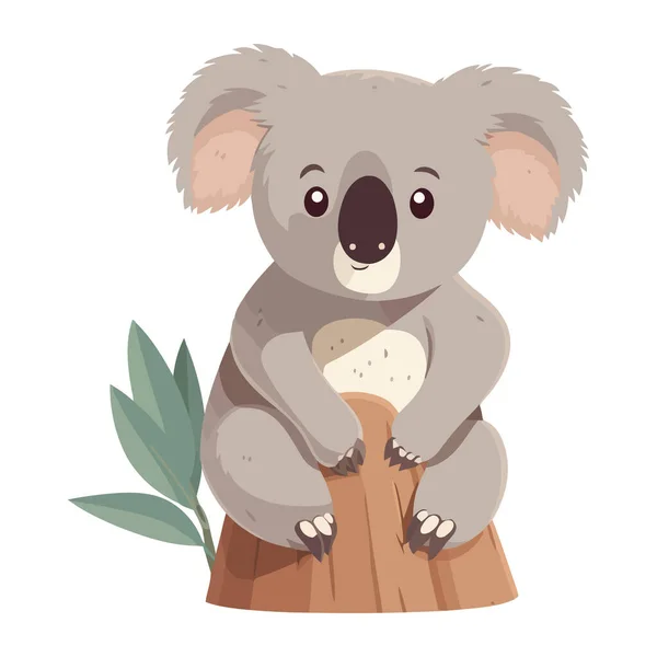Cute Koala Sitting Tree Isolated — Stock Vector