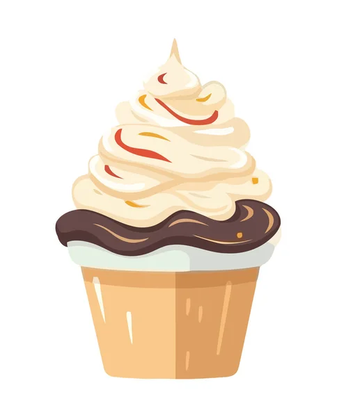 Graziosa Icona Cupcake Con Panna Montata Cioccolato Isolato — Vettoriale Stock