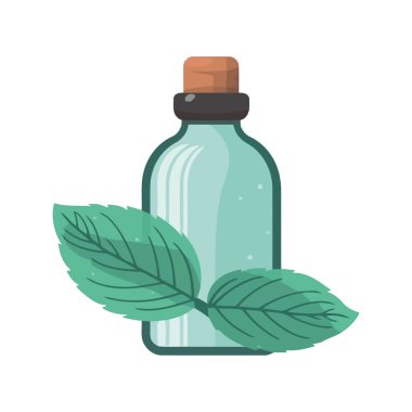 Yapraklı organik bitkisel ilaç şişesi.