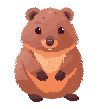 Şirin kunduz maskotu pofuduk kuyruklu, neşeli bir şekilde izole edilmiş.