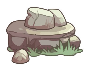 Taşlar ve çimen doğa sahnesi izole