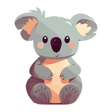Şirin koala oturuyor, tüy yumağıyla gülümsüyor.
