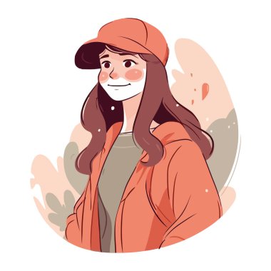 Kışın izole edilmiş şirin çizgi film kızı.