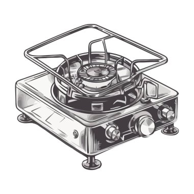 Metalik soba tepesi ısıtıcısı yemek simgesini izole ediyor