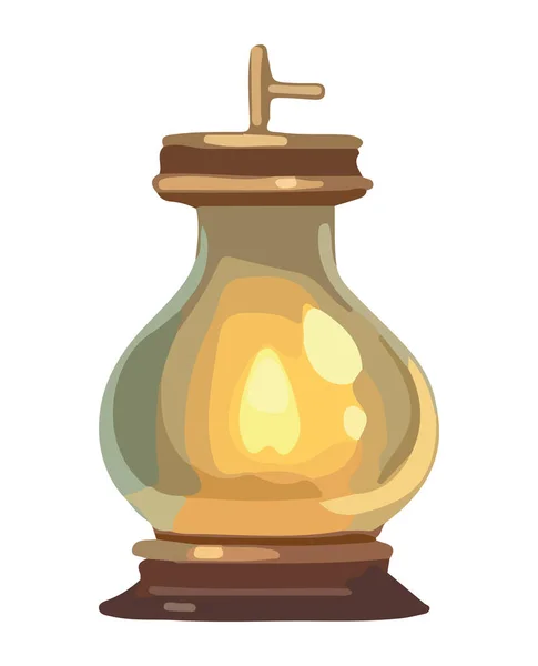 Lanterna Antica Illumina Liquido Giallo Vetro Isolato — Vettoriale Stock