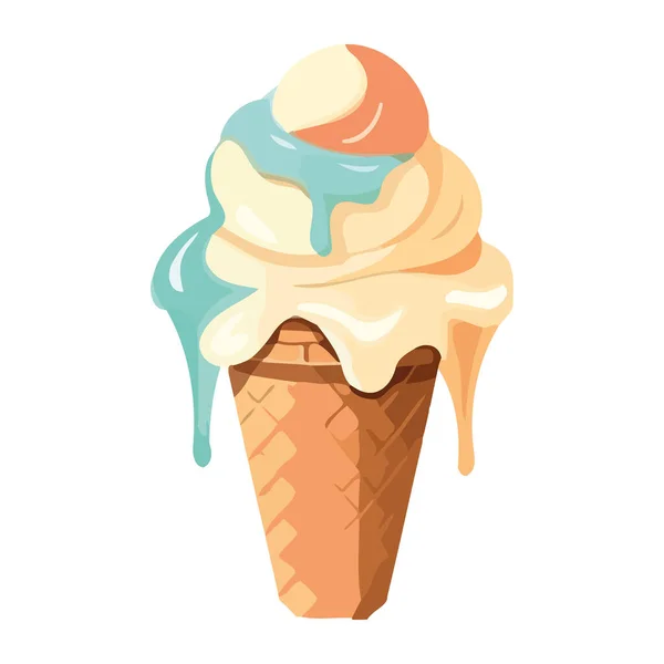 Γλυκό Παγωτό Βανίλια Χωνάκι Επικάλυψη Απομονωμένο — Διανυσματικό Αρχείο