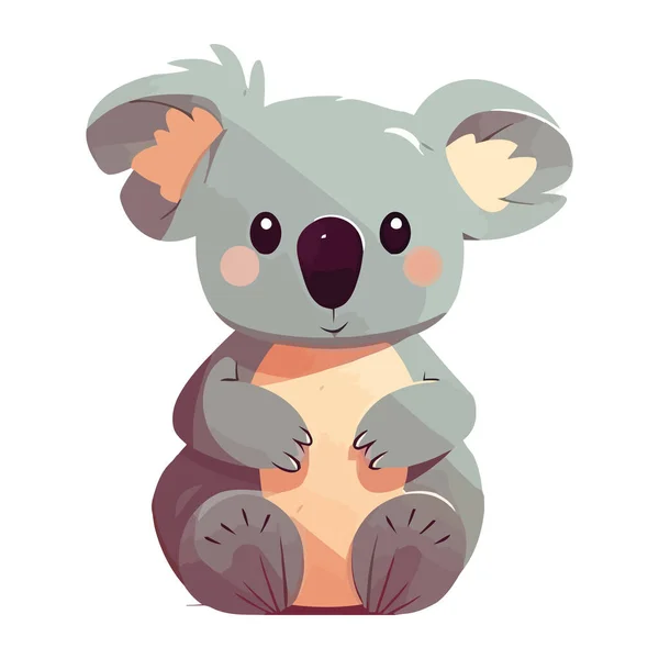 Lindo Koala Sentado Sonriendo Con Pelaje Esponjoso Aislado — Vector de stock