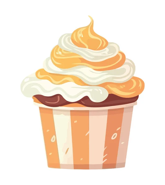 Niedliche Cupcake Symbol Mit Schlagsahne Isoliert — Stockvektor
