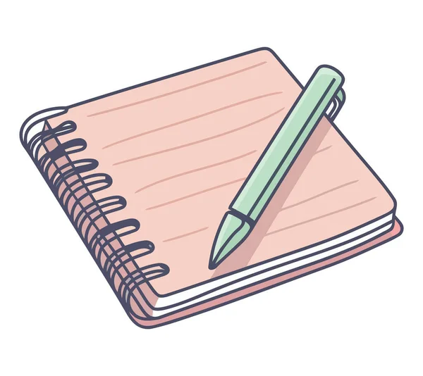 Notebook Para Estudar Com Caneta Abastecimento Isolado — Vetor de Stock