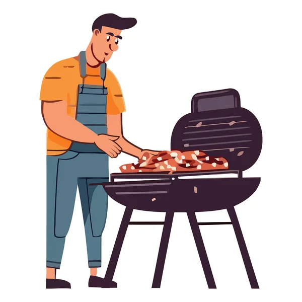 厨师在煤炉上烤肉 以隔离味觉 — 图库矢量图片