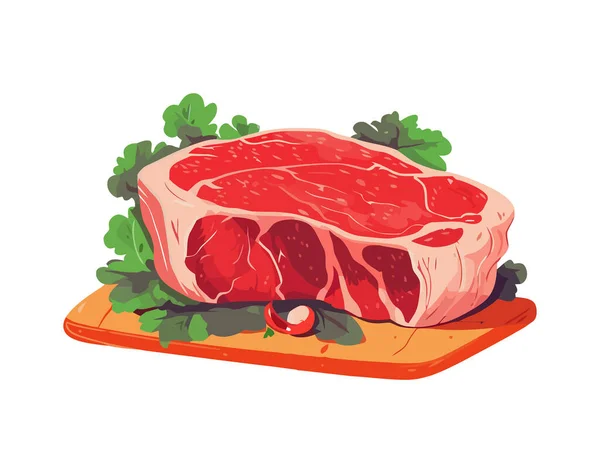 Bife Porco Grelhado Com Erva Fresca Isolada — Vetor de Stock