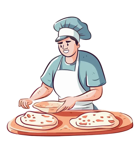 Веселый Шеф Повар Доставляет Деликатесную Пиццу Полной Изоляции — стоковый вектор