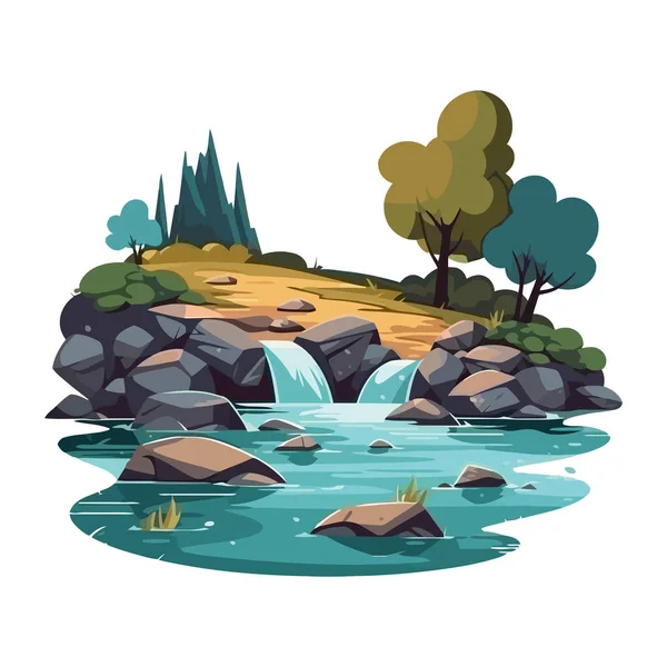 森と池が孤立した穏やかな風景 — ストックベクタ