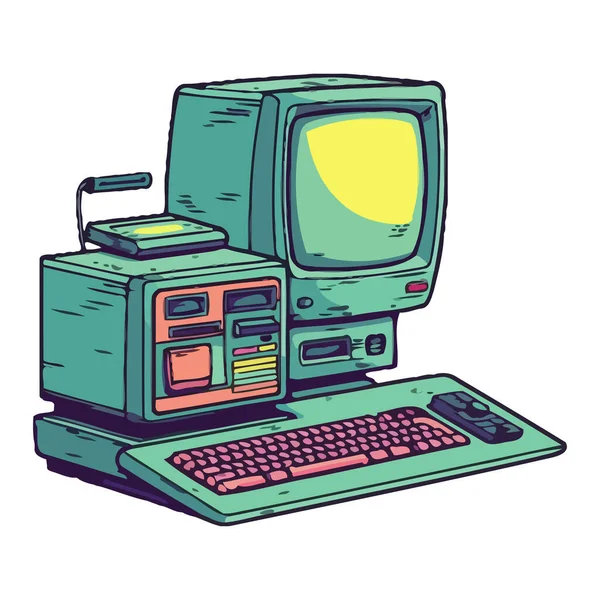 Equipamento Computador Obsoleto Maquinaria Moda Antiga Isolado — Vetor de Stock