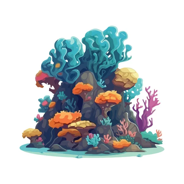 Diep Onderwater Rif Wemelt Van Kleurrijke Waterplanten Geïsoleerd — Stockvector