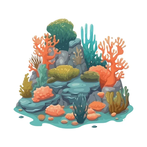 Arrecife Submarino Profundo Una Colorida Escena Acuática Aislada — Vector de stock
