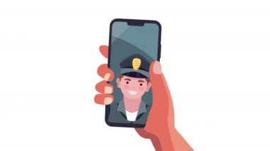 akıllı telefon animasyonunda erkek polis memuru 4k video animasyonu