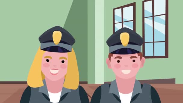 Policja Oficerowie Pracownicy Postacie Animacja Wideo Animowane — Wideo stockowe