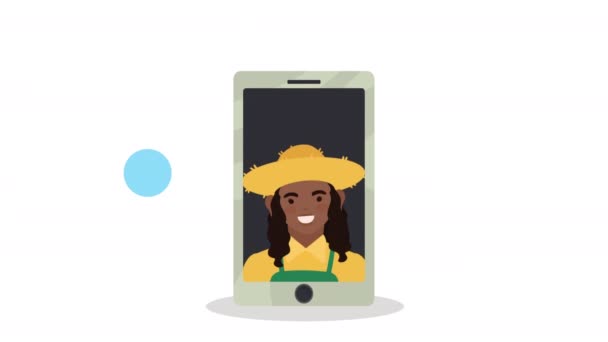 Afro Kadın Çiftçi Akıllı Telefon Animasyonu Video Animasyonu — Stok video