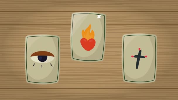 Magic Cards Wooden Table Animation Video Animated — Stock Video
