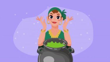 Kazan animasyonlu kadın büyücü 4k video animasyonu