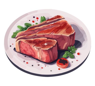 Izgara domuz filetosu taze sebze salatası ikonu izole edilmiş.