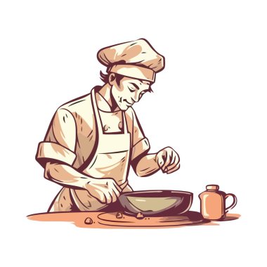 Neşeli bir fırıncı elinde bir kase un ikonu tutuyor.