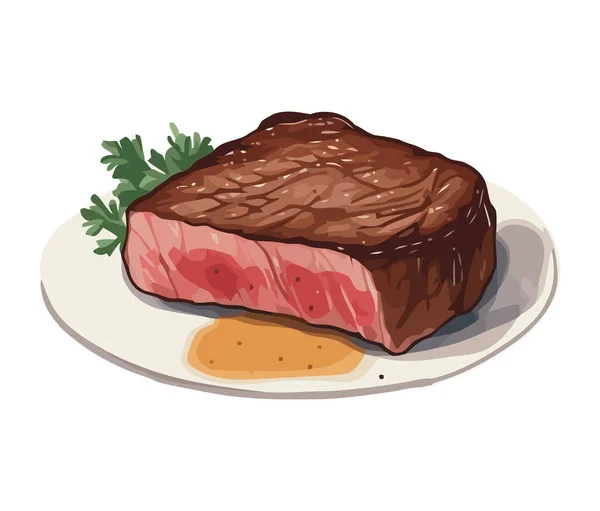 Bife Grelhado Carne Porco Ícone Placa Gourmet Isolado — Vetor de Stock