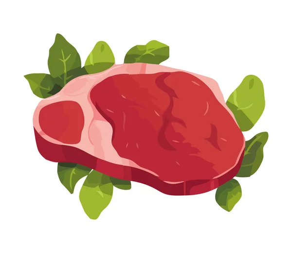 Steak Porc Bio Frais Avec Icône Aux Herbes Isolé — Image vectorielle