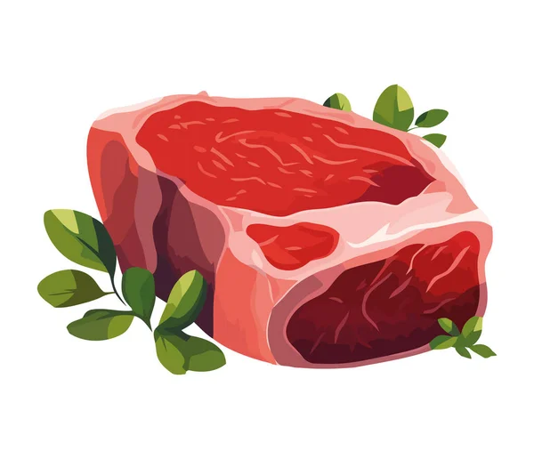 Harina Carne Fresca Filete Cerdo Con Icono Rebanada Hierba Aislado — Vector de stock