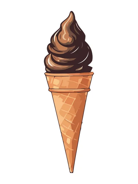 Сладкое Лето Лечить Шоколадный Вафельный Рожок Икона Мороженого Изолированы — стоковый вектор