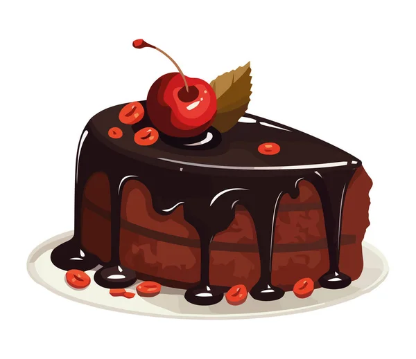 Sweet Chocolate Cake Raspberry Cream Icon Isolated — Stock Vector