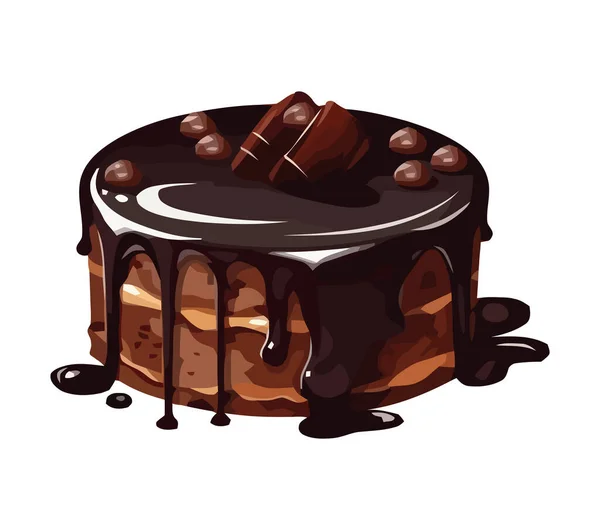 Söt Choklad Kaka Och Smältande Grädde Ikon Isolerad — Stock vektor