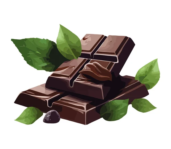 Gourmet Επιδόρπιο Σκουρόχρωμη Σοκολάτα Φύλλο Δυόσμου Απομονωμένο — Διανυσματικό Αρχείο