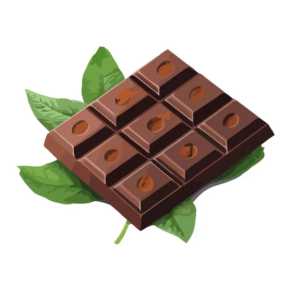 Dunkle Schokoladenscheibe Mit Minzblatt Garnitur Symbol Isoliert — Stockvektor