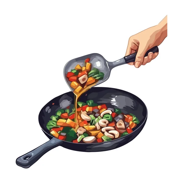 新鲜的有机蔬菜餐 由美味厨师图标隔离 — 图库矢量图片