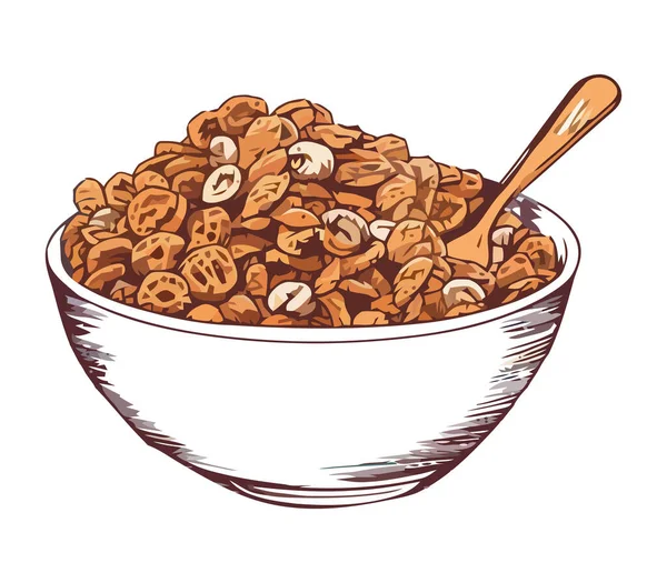 Cereal Tigela Com Ícone Colher Isolado —  Vetores de Stock