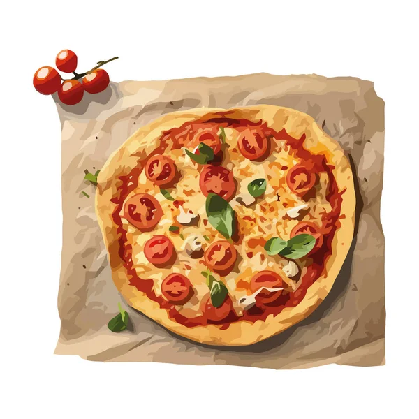 Pizza Fresca Com Mussarela Ícone Tomate Isolado —  Vetores de Stock