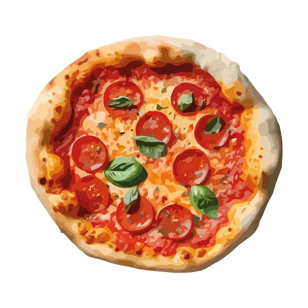 新鲜烘焙的比萨饼与莫扎瑞拉和腊肠图标隔离 — 图库矢量图片