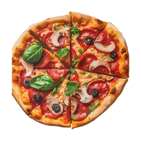Φρεσκοψημένη Πίτσα Σαλάμι Απομονωμένη Εικόνα — Διανυσματικό Αρχείο