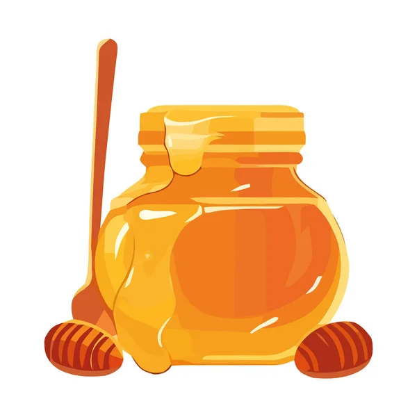 Süßes Honigglas Und Löffelsymbol Isoliert — Stockvektor