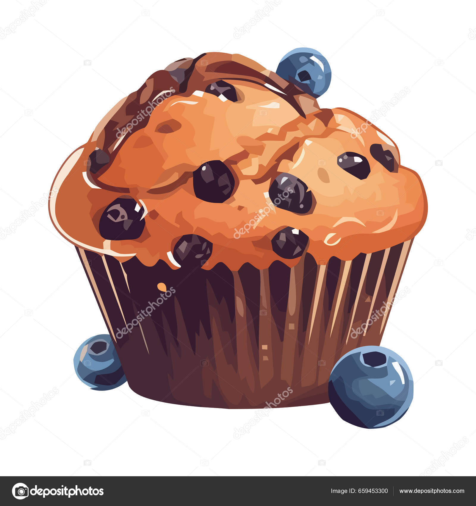 Cupcake Dos Desenhos Animados Com Mirtilos Frescos Ícone Gelo Isolado Vetor  de ©jemastock 659453300, image size:1600x1700