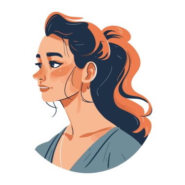 Kahverengi saçlı, gülümseyen ikonu olan güzel moda kadını izole edilmiş.