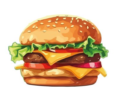 Susamlı çörek ikonunda ızgara çizburger.