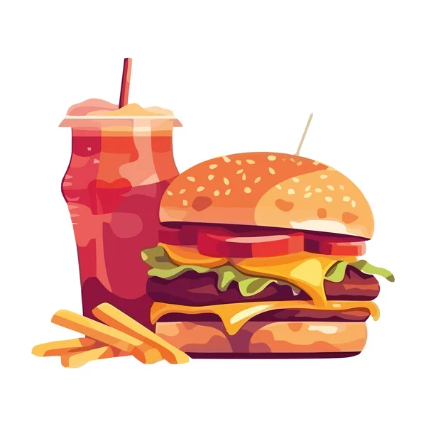Grilled Burger Fries Cola Meal Icon Isolated — Stock Vector