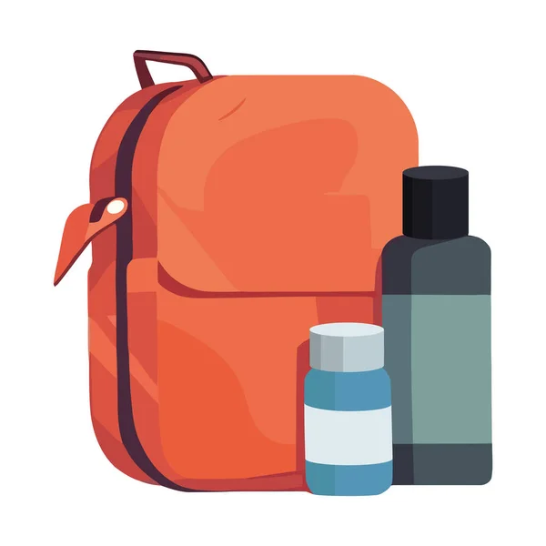 Gesundheitsausrüstung Rucksack Und Flasche Isoliert — Stockvektor