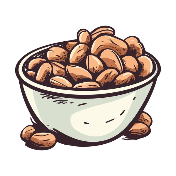 Mangkuk Makanan Ringan Yang Sehat Ikon Kacang Kacangan Dan Biji - Stok Vektor